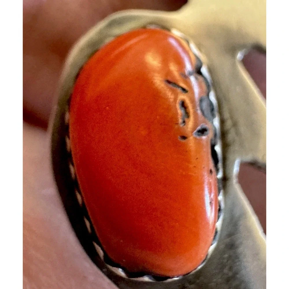 Kokopelli Sterling Silver Red Coral Brooch Pin Arrow Hallmark 3.45g